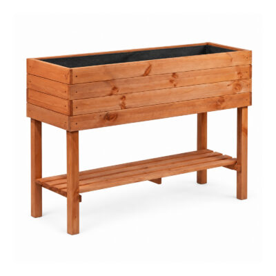 Wooden planter box on legs, brown — PLOKK 5115 white 1x1