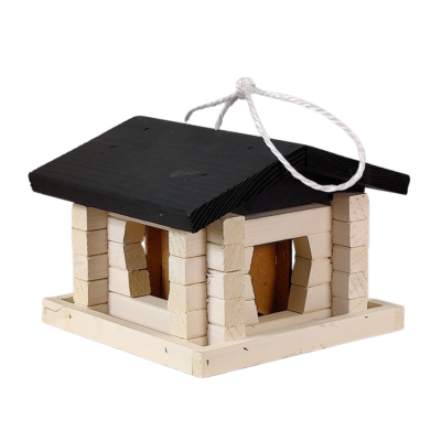 Small Classic Loghouse wooden bird feeder in white