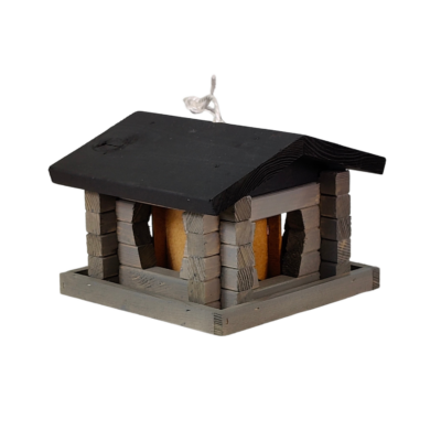 Small Classic Loghouse wooden bird feeder in gray